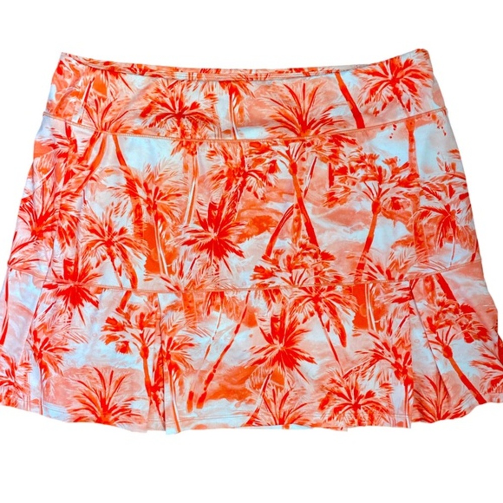 Reel Legends Beach Skort - L orange white palm tree design , polyester spandex